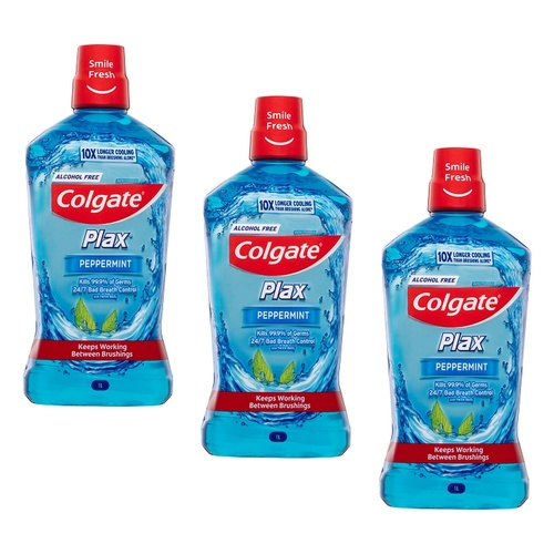 Colgate Plax Alcohol Free Peppermint Mouthwash 1L x 3 Bundle of 3