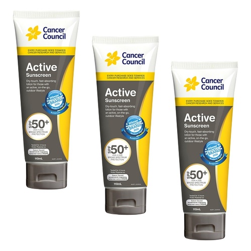 Cancer Council Active Dry Touch Sunscreen SPF50+ 110mL Pack of 3