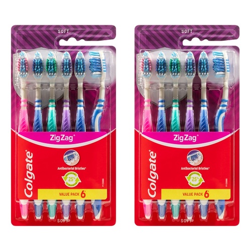 Colgate Zig Zag Soft Toothbrush Value Pack 6 Pack Bundle of 2