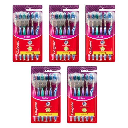 Colgate Zig Zag Soft Toothbrush Value Pack 6 Pack Bundle of 5