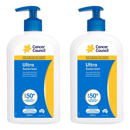 Cancer Council Ultra Sunscreen SPF 50+ 500mL Pack of 2