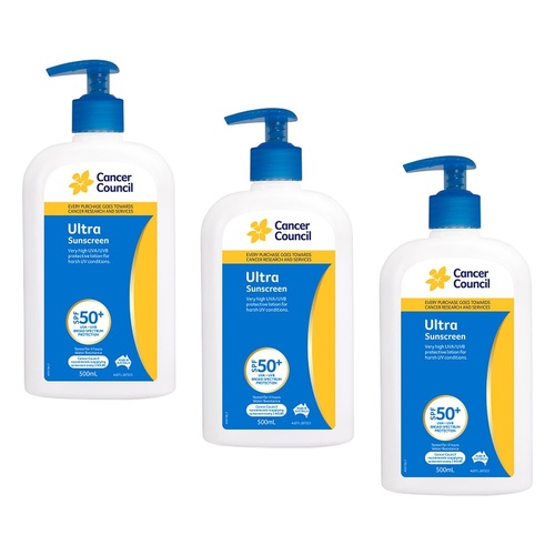 Cancer Council Ultra Sunscreen SPF 50+ 500mL Pack of 3