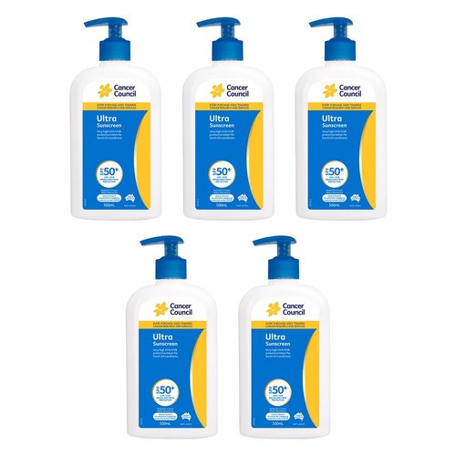 Cancer Council Ultra Sunscreen SPF 50+ 500mL Pack of 5