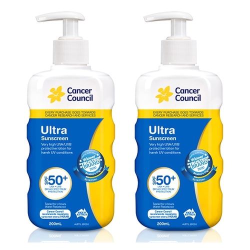 Cancer Council Ultra Sunscreen Pump SPF 50+ 200mL Pack of 2