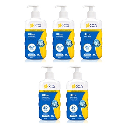 Cancer Council Ultra Sunscreen Pump SPF 50+ 200mL Pack of 5