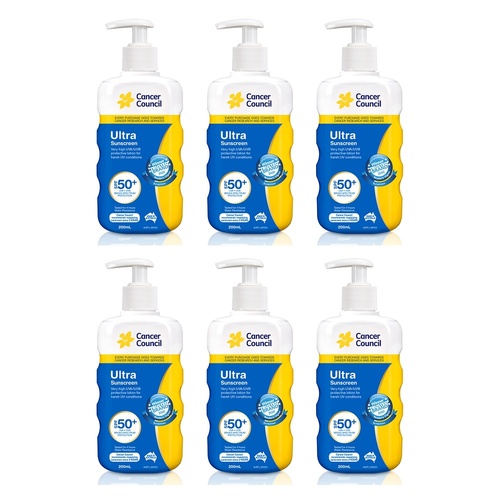 Cancer Council Ultra Sunscreen Pump SPF 50+ 200mL Pack of 6