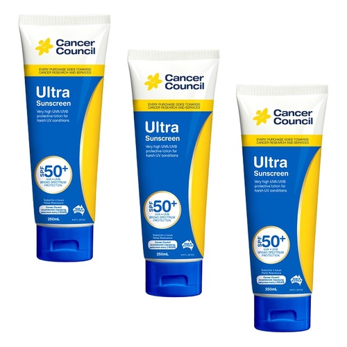 Cancer Council Ultra Sunscreen SPF 50+ 250mL Pack of 3
