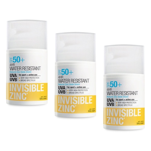 Invisible Zinc SPF50+ 4 Hour Water Resistant Lotion 50mL Pack of 3