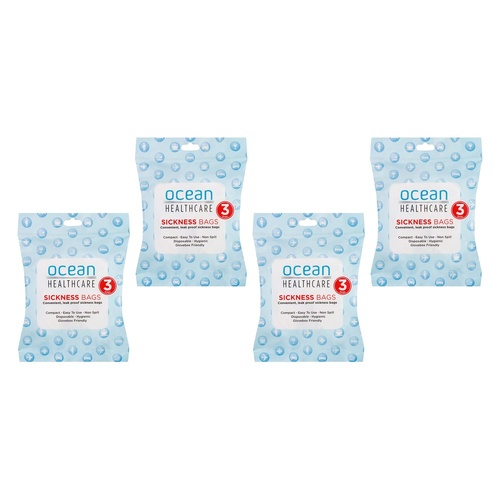 Ocean Healthcare Sickness Bags 3 Pack Bundle of 4