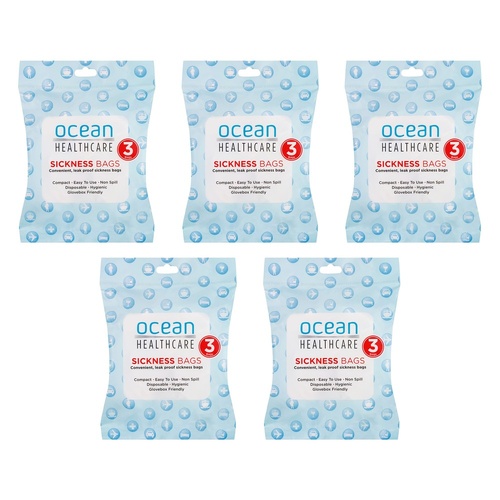 Ocean Healthcare Sickness Bags 3 Pack Bundle of 5
