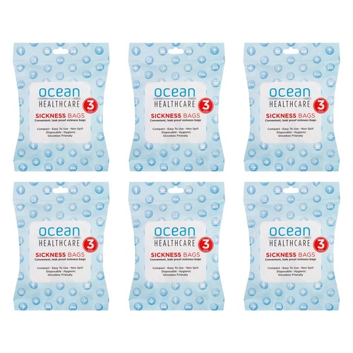 Ocean Healthcare Sickness Bags 3 Pack Bundle of 6