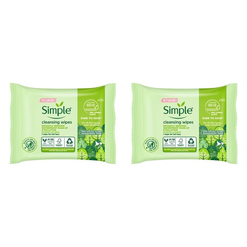 Simple Biodegradable Cleansing Wipes 15 x 7 Pack Bundle of 2