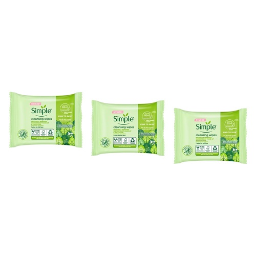 Simple Biodegradable Cleansing Wipes 15 x 7 Pack Bundle of 3