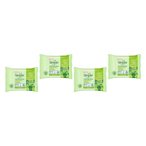 Simple Biodegradable Cleansing Wipes 15 x 7 Pack Bundle of 4