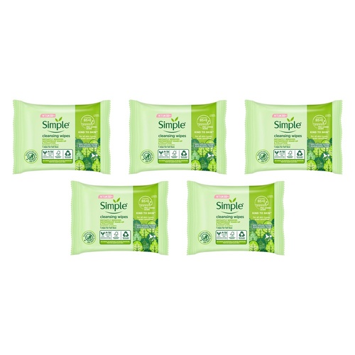 Simple Biodegradable Cleansing Wipes 15 x 7 Pack Bundle of 5