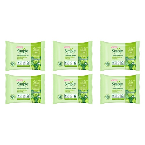 Simple Biodegradable Cleansing Wipes 15 x 7 Pack Bundle of 6