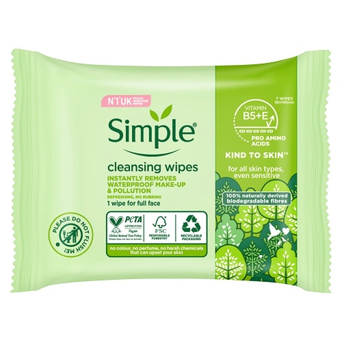 Simple Biodegradable Cleansing Wipes 15 x 7 Pack