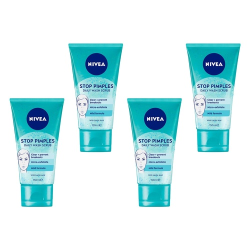 NIVEA Stop Pimples Daily Wash Scrub 150mL Pack of 4