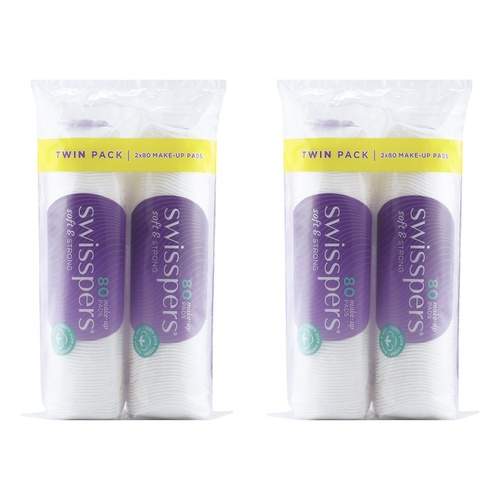 Swisspers Make-Up Pads Twin Pack 160 Pack Bundle of 2