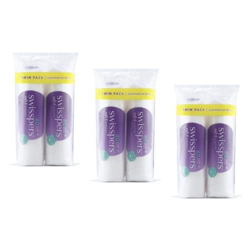 Swisspers Make-Up Pads Twin Pack 160 Pack Bundle of 3