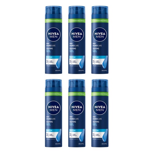 NIVEA Men Protect & Care Moisturising Shaving Gel 200mL Pack of 6