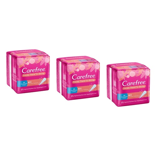 Carefree Barely There G-String Liners 24 Pack x 12 Bundle of 3