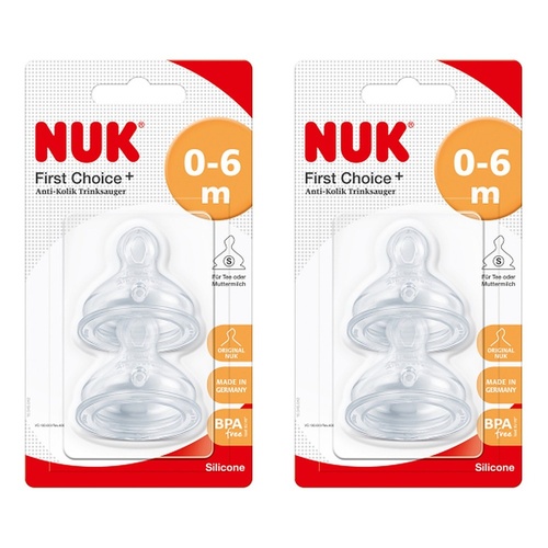 Nuk First Choice+ Teats 0-6 Months Small Feed Hole Silicone 2 Pack Bundle of 2