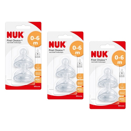 Nuk First Choice+ Teats 0-6 Months Small Feed Hole Silicone 2 Pack Bundle of 3