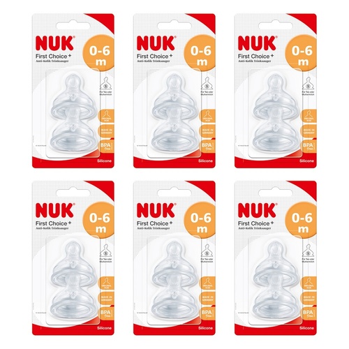 Nuk First Choice+ Teats 0-6 Months Small Feed Hole Silicone 2 Pack Bundle of 6