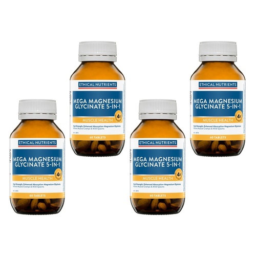 Ethical Nutrients Mega Magnesium Glycinate 5-in-1 60 Tablets Pack of 4