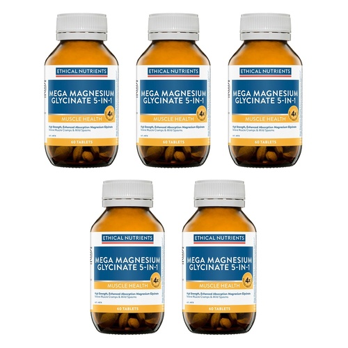 Ethical Nutrients Mega Magnesium Glycinate 5-in-1 60 Tablets Pack of 5