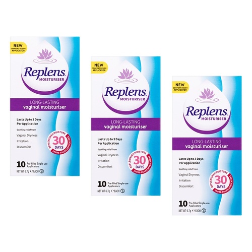 Replens Vaginal Moisturiser Pre-Filled Applicators 10 Pack Bundle of 3