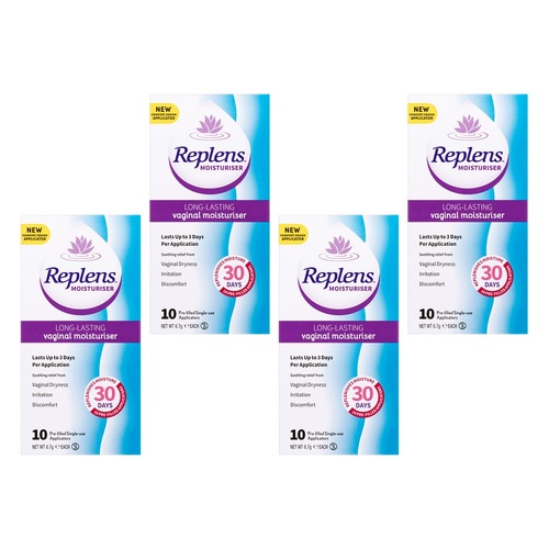 Replens Vaginal Moisturiser Pre-Filled Applicators 10 Pack Bundle of 4