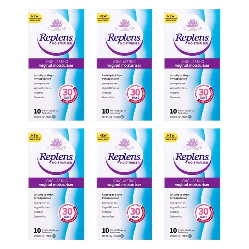 Replens Vaginal Moisturiser Pre-Filled Applicators 10 Pack Bundle of 6