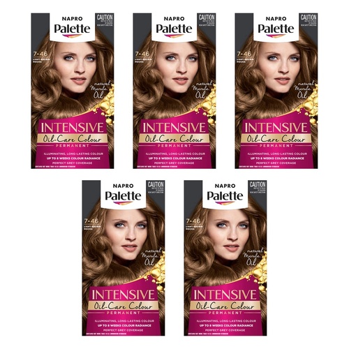 Napro Palette Permanent Hair Colour 7-46 Light Brown Mocha x 3 Bundle of 5