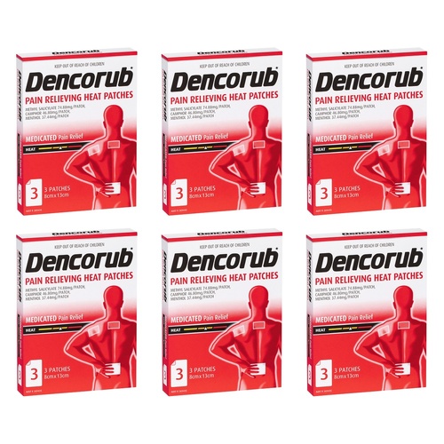 Dencorub Self Adhesive Heat Patches 3 Pack Bundle of 6