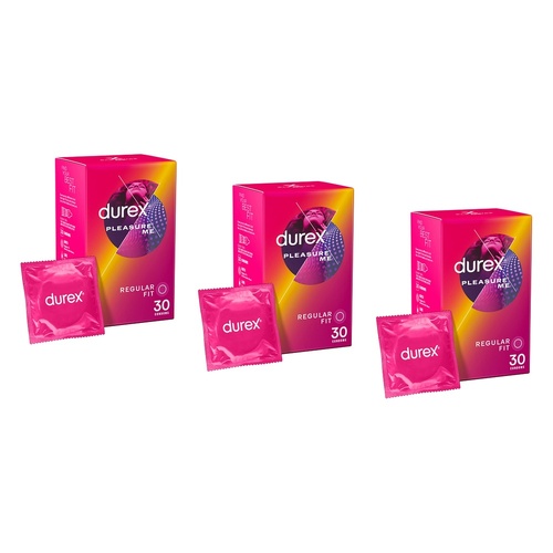 Durex Pleasure Me Condoms 30 Pack Bundle of 3