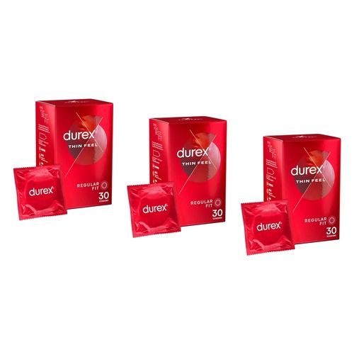 Durex Thin Feel Condoms 30 Pack Bundle of 3