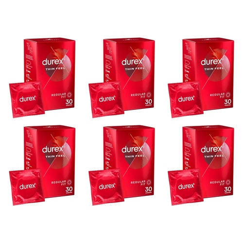 Durex Thin Feel Condoms 30 Pack Bundle of 6