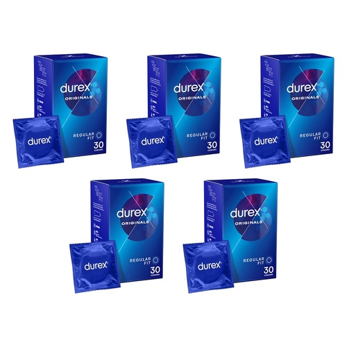 Durex Regular Condoms 30 Pack Bundle of 5