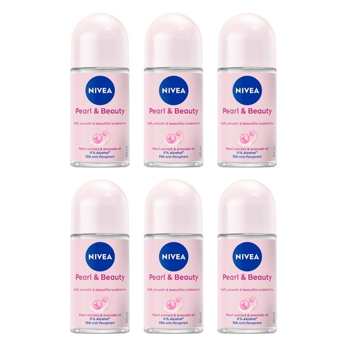 NIVEA Pearl & Beauty 72H Anti-Perspirant 50mL Pack of 6