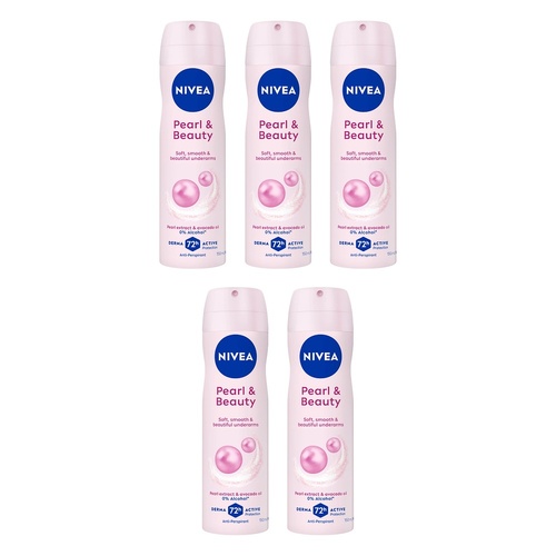 NIVEA Pearl & Beauty 72H Anti-Perspirant 150mL Pack of 5