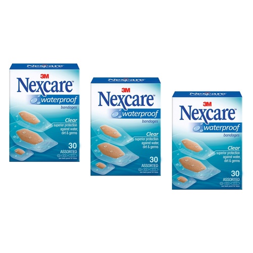 Nexcare Waterproof Strips Assorted 30 Pack Bundle of 3