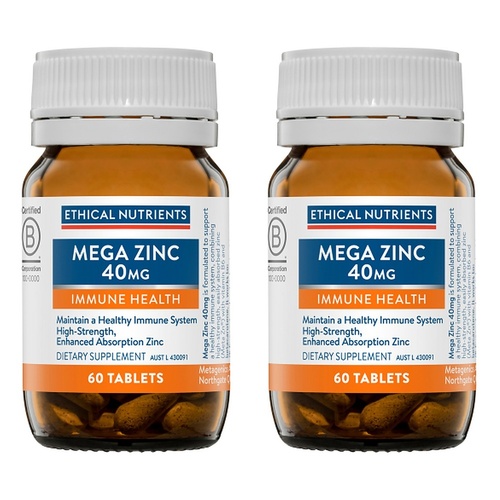 Ethical Nutrients Mega Zinc 40mg 60 Tablets Pack of 2