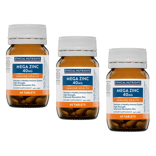 Ethical Nutrients Mega Zinc 40mg 60 Tablets Pack of 3