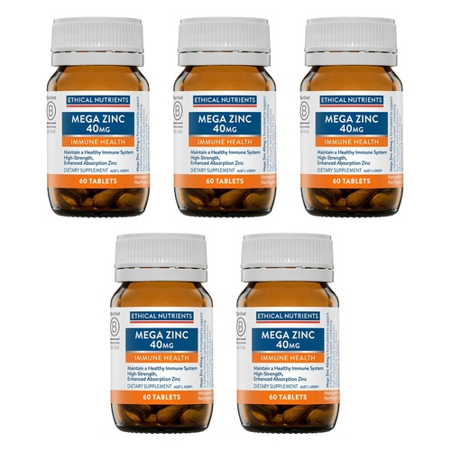 Ethical Nutrients Mega Zinc 40mg 60 Tablets Pack of 5