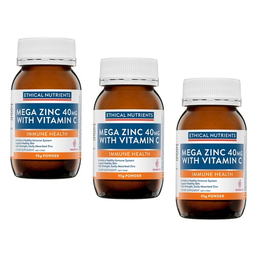 Ethical Nutrients Mega Zinc 40mg with Vitamin C 95g Pack of 3