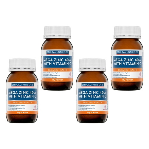 Ethical Nutrients Mega Zinc 40mg with Vitamin C 95g Pack of 4
