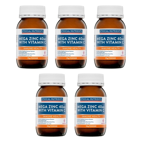 Ethical Nutrients Mega Zinc 40mg with Vitamin C 95g Pack of 5