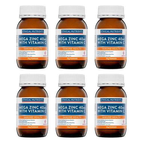 Ethical Nutrients Mega Zinc 40mg with Vitamin C 95g Pack of 6